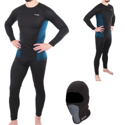 Herren Funktionsunterwäsche MIT STURMHAUBE Kamo + KB2 Hi-Tec Ski Unterwäsche Schwarz Blau BLACK/POSEIDON