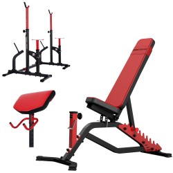 beidseitig verstellbare Hantelbank mit der Hantelablage und Curlpult von Marbo-Sport MS-Z122 Set