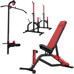beidseitig verstellbare Hantelbank mit der Hantelablage und Latzugstation von Marbo-Sport MS-Z123 Set