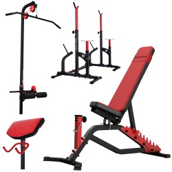 beidseitig verstellbare Hantelbank mit der Hantelablage+ Latzugstation und Curlpult von Marbo-Sport MS-Z124 Set