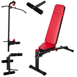 Hantelbank mit freistehender Hantelablage+Latzugstation,Curlpult, Beincurler und Beinhalter von Marbo-Sport MS-Z130 Set