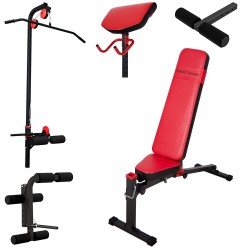 Hantelbank mit freistehender Hantelablage+Latzugstation,Curlpult, Beincurler und Beinhalter von Marbo-Sport MS-Z130 Set