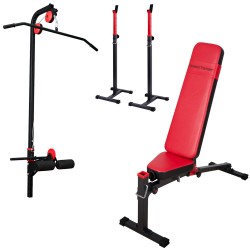 Hantelbank mit freistehender Hantelablage+Latzugstation,Curlpult, Beincurler und Beinhalter von Marbo-Sport MS-Z130 Set