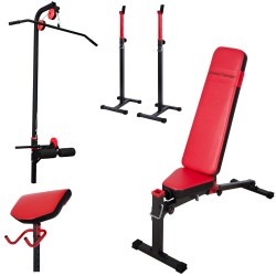 Hantelbank mit freistehender Hantelablage+Latzugstation,Curlpult, Beincurler und Beinhalter von Marbo-Sport MS-Z130 Set