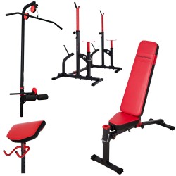 Hantelbank mit freistehender Hantelablage+Latzugstation,Curlpult, Beincurler und Beinhalter von Marbo-Sport MS-Z130 Set