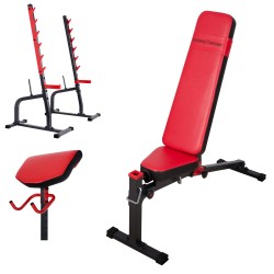 Hantelbank mit freistehender Hantelablage+Latzugstation,Curlpult, Beincurler und Beinhalter von Marbo-Sport MS-Z130 Set
