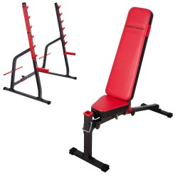 Hantelbank mit freistehender Hantelablage+Latzugstation,Curlpult, Beincurler und Beinhalter von Marbo-Sport MS-Z130 Set