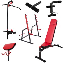 Hantelbank mit freistehender Hantelablage+Latzugstation,Curlpult, Beincurler und Beinhalter von Marbo-Sport MS-Z130 Set