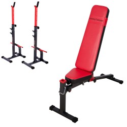 Hantelbank mit freistehender Hantelablage+Latzugstation,Curlpult, Beincurler und Beinhalter von Marbo-Sport MS-Z130 Set