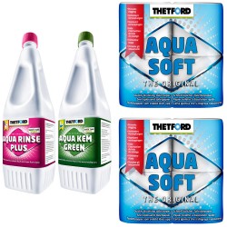 Toilettenzubehör 1,5L Aqua Rinse 1,5L Aqua Kem Green + 2x Aqua Soft WC Papier