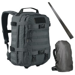 Set taktischer Rucksack Sparrow II 30 L Graphite mit Glasfiber-Gestell und Regenschutz Wisport