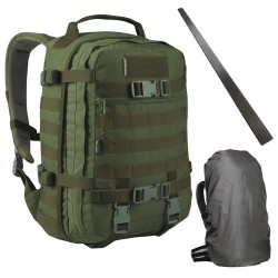 Komplettset Wisport Taktischer Rucksack Sparrow II 30 L Khaki mit Regenhülle Graphite und Glasfiber-Gestell