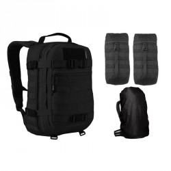 Komplettset Taktischer Rucksack Sparrow II 20 L mit 2 Taschen und Regenhülle Wisport