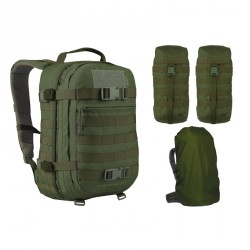 Taktischer Rucksack Sparrow II 20 L mit zwei 5L Taschen und Regenhülle Olivgrün Wisport