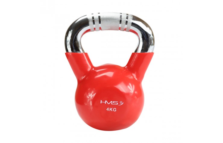 Kugelhantel Kettlebell 4 kg mit Vinyl-Bezug und verchromtem Griff HMS