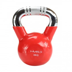 Kugelhantel Kettlebell 6 kg mit Vinyl-Bezug und verchromtem Griff HMS