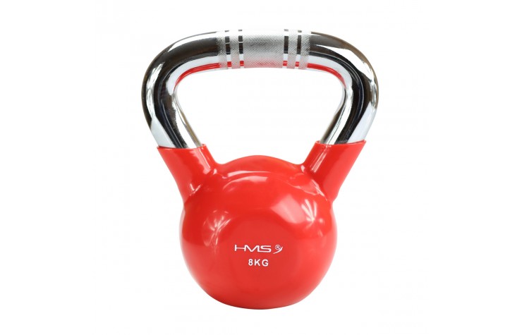 Kugelhantel Kettlebell 8 kg mit Vinyl-Bezug und verchromtem Griff HMS