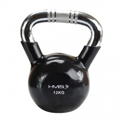 Kugelhantel Kettlebell 12 kg mit Vinyl-Bezug und verchromtem Griff HMS
