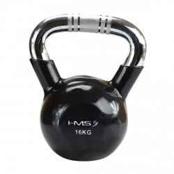 Kugelhantel Kettlebell 16 kg KTC16 mit Vinyl-Bezug und verchromtem Griff HMS