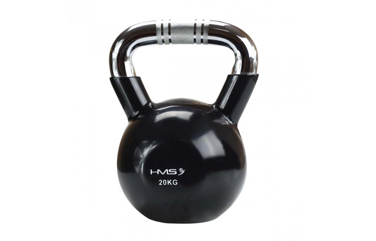 Kugelhantel Kettlebell 20 kg mit Vinyl-Bezug und verchromtem Griff HMS